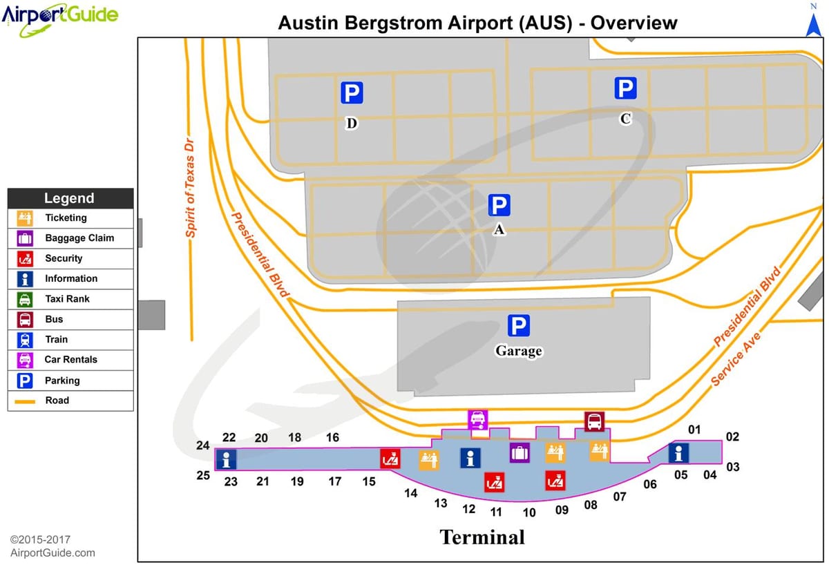 Austin Bergstrom international airport خريطة