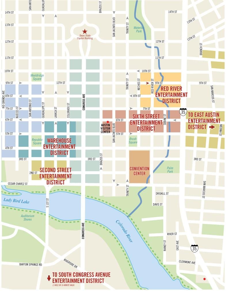 أوستن 6th street map